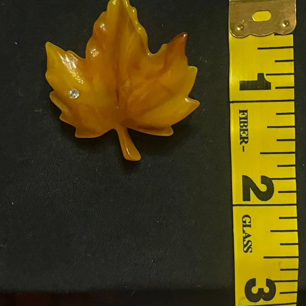 Vintage Avon Orange Lucite Maple Leaf Brooch with rhinestone